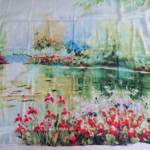 Vimate | New silk scarf green floral watercolor 34” x 34” square scarf - Picture 3 of 8